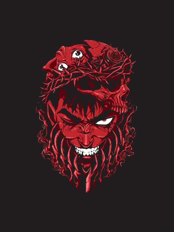 Berserk-Anime T-Shirt-Split Head - Black - Image 2