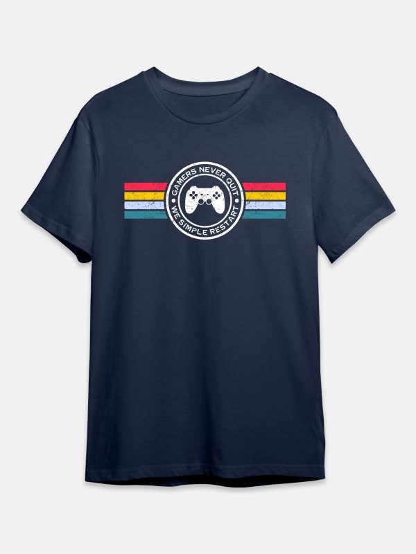 Gamers Never Quit-Gaming Quotes T-Shirt - Navy