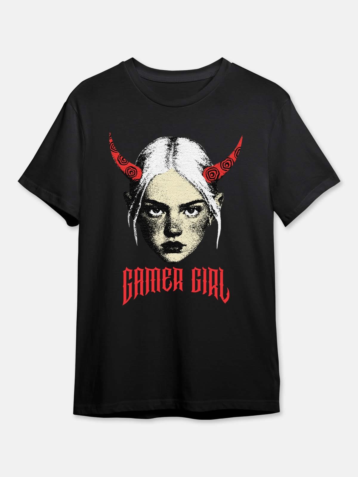 Gamer Girl with Horns - Gaming Quotes T-Shirt - Black